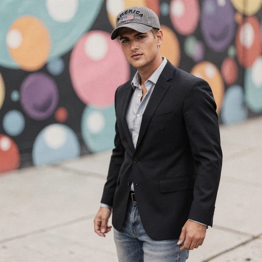 View of a relaxed fit baseball cap in vintage washed denim, featuring a snapback closure and curved brim