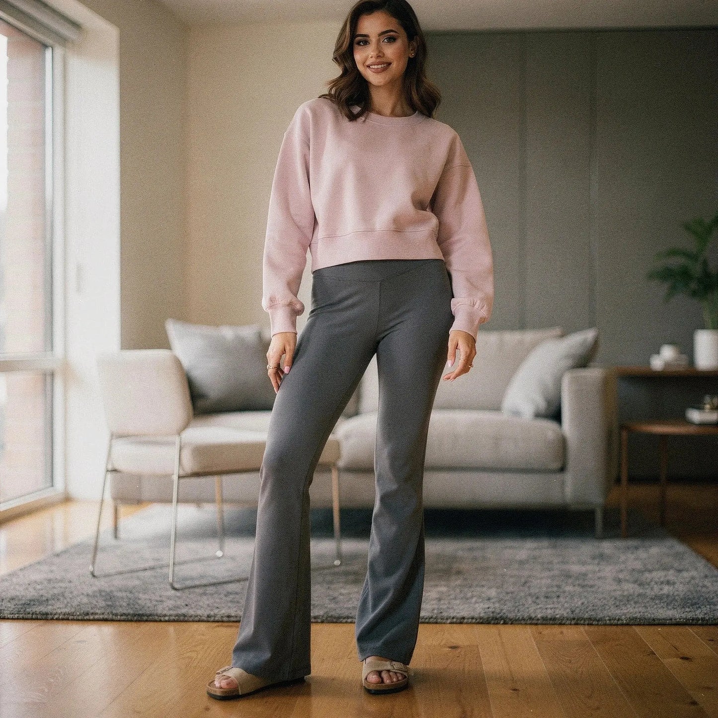 Light gray relaxed fit crew neck sweatshirt with long sleeves, featuring a soft cotton blend fabric and casual style