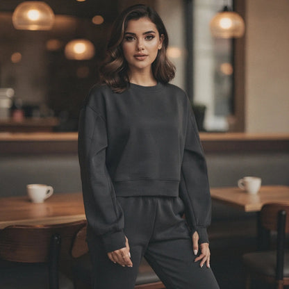 Light gray relaxed fit crew neck sweatshirt with long sleeves, featuring a soft fabric and casual style, view