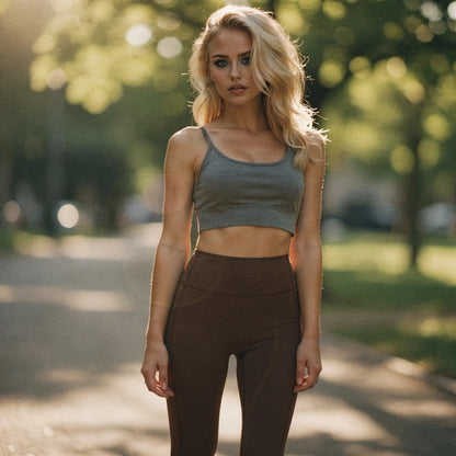High waisted fitted 78 leggings in black with pockets, showcasing a view of the fabric texture