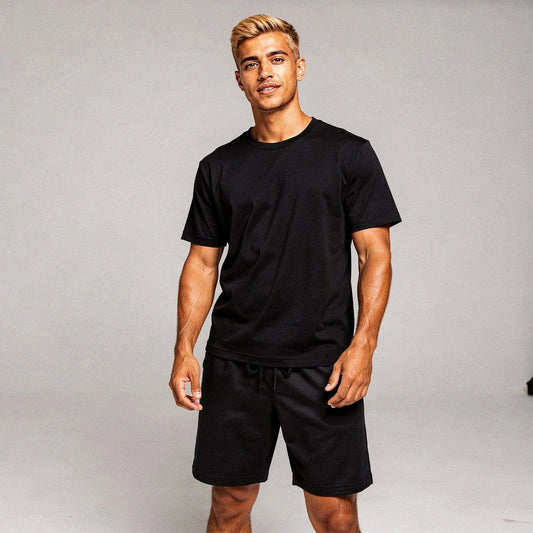 Light gray short sleeve casual t shirt and matching shorts set, relaxed fit, view, made