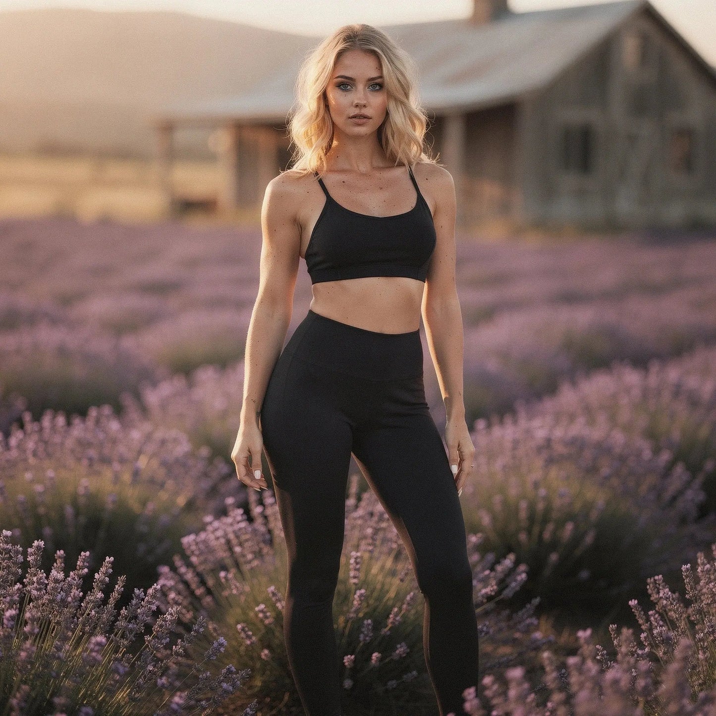 View of high waist flared bootcut yoga pants in black, featuring a soft stretch fabric and wide waistband
