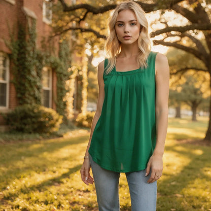 Light gray sleeveless midi summer top made of soft cotton, featuring a relaxed fit and subtle slits, view