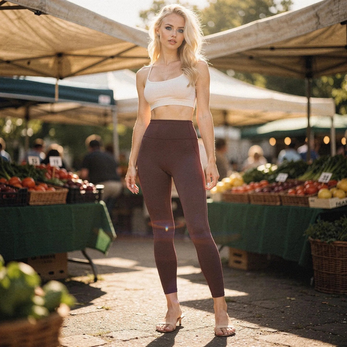 High waisted fitted 78 leggings in black, made from stretchy material, featuring pockets and a smooth waistband, view