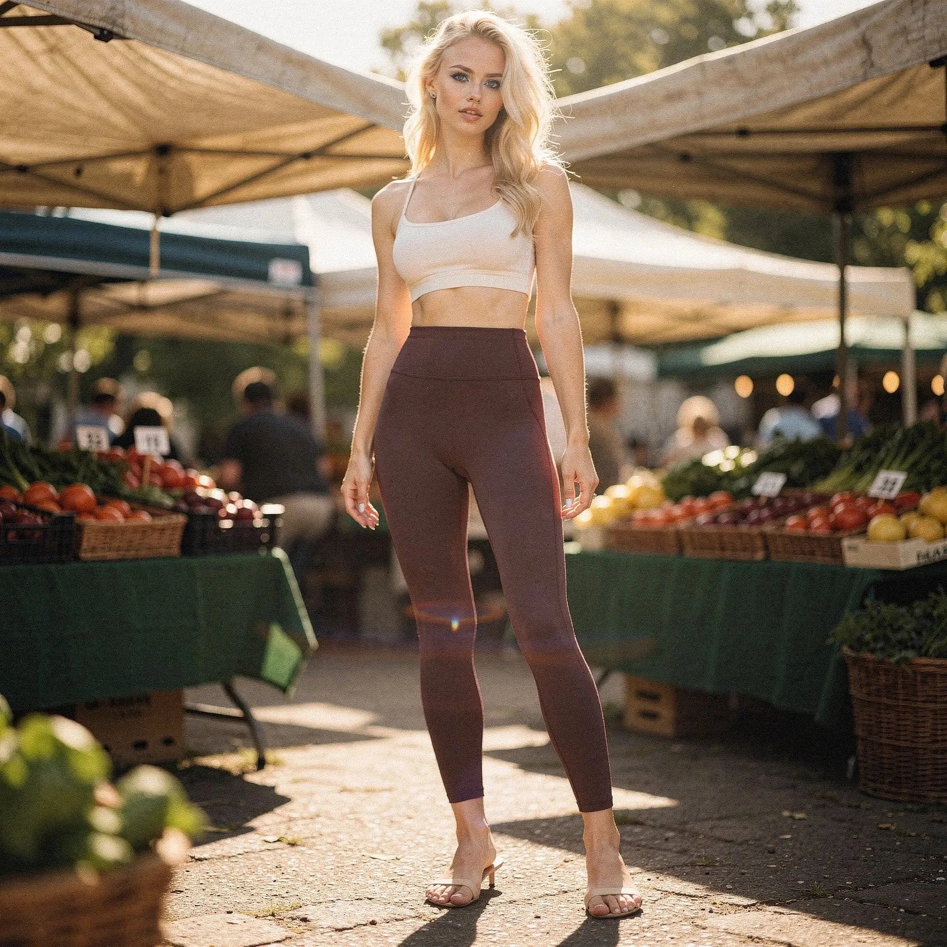 High waisted fitted 78 leggings in black, made from stretchy material, featuring pockets and a smooth waistband, view
