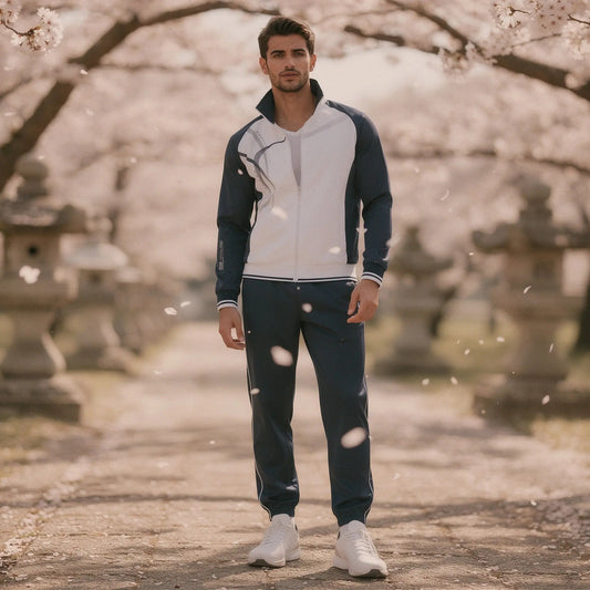 View of a relaxed fit crew neck short sleeve sportswear set in dark gray, featuring a comfortable fabric and casual style