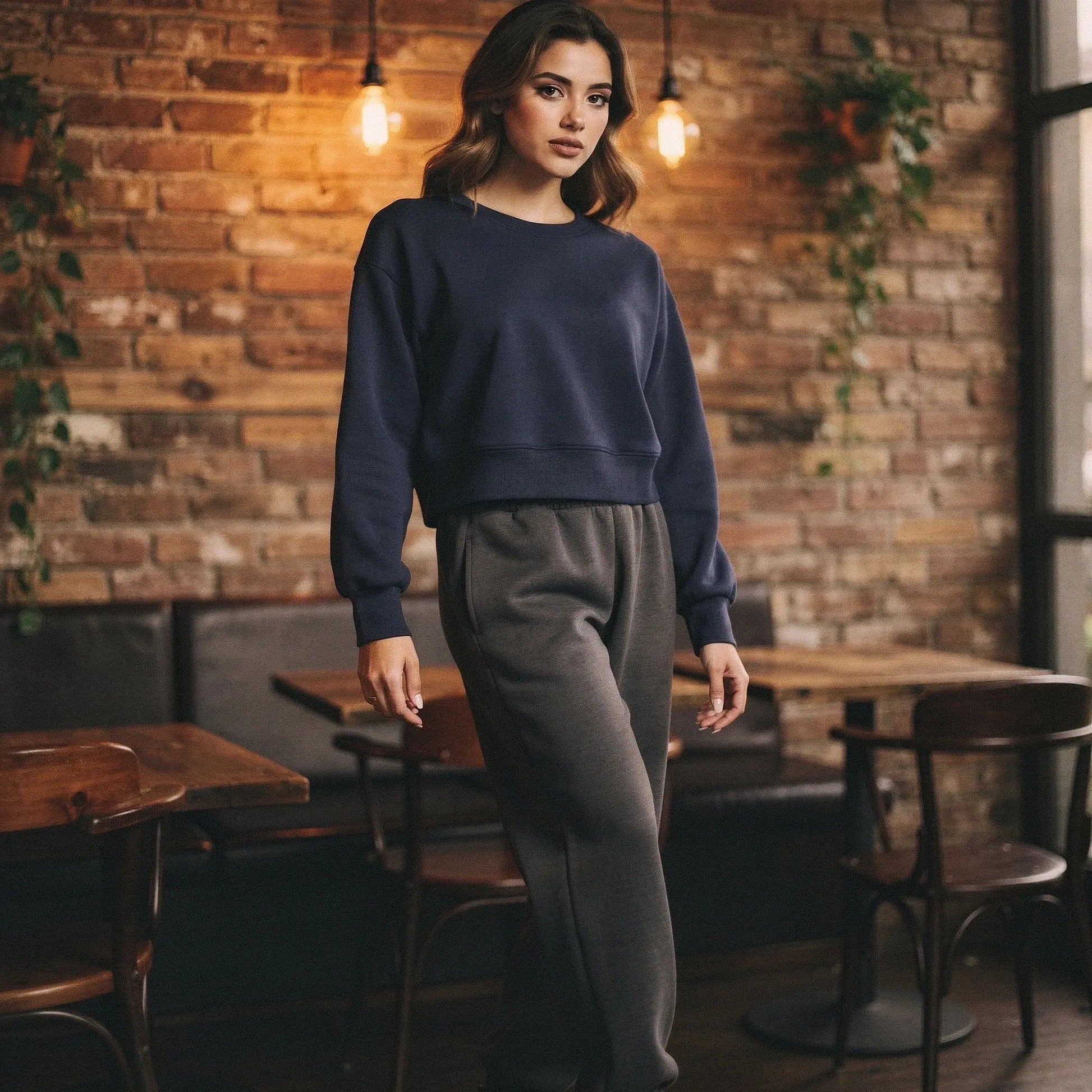Light gray relaxed fit crew neck sweatshirt with long sleeves, featuring a soft fabric and casual style, view