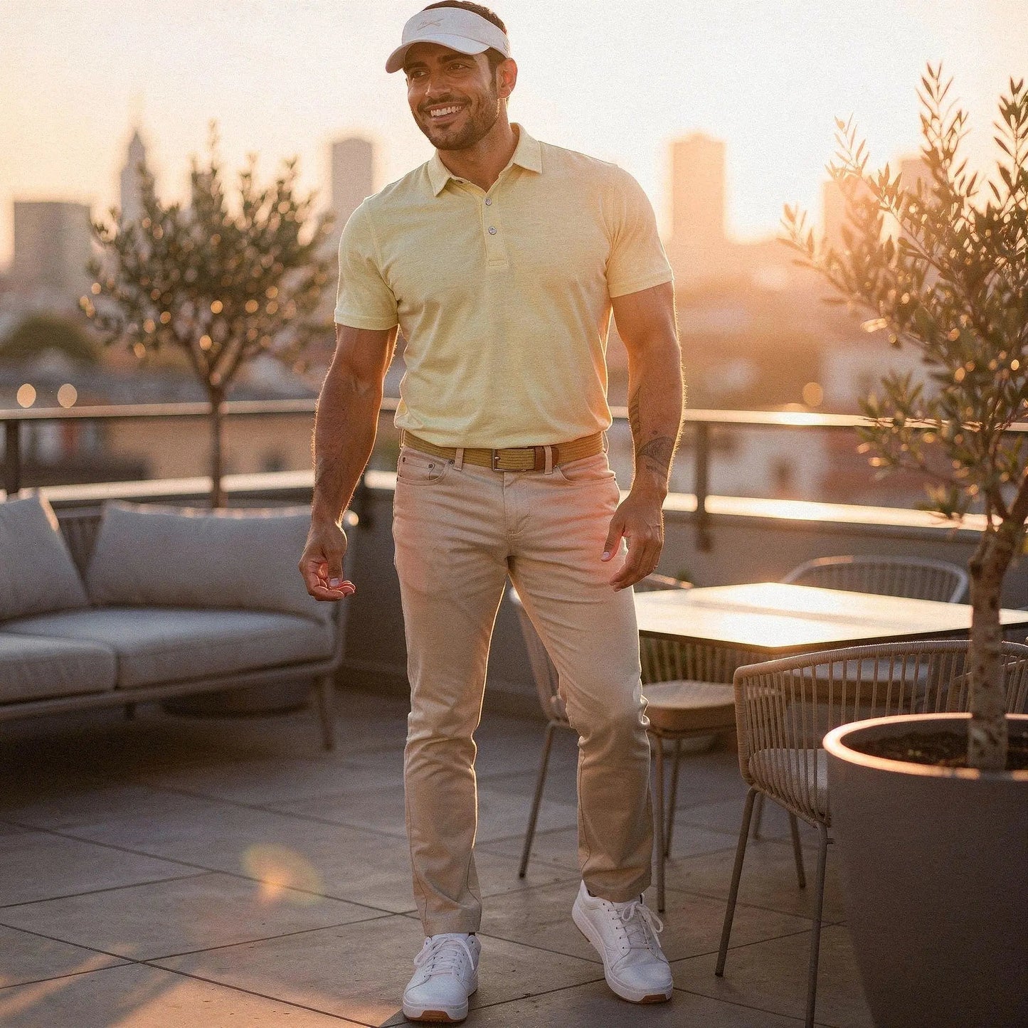 View of a slim fit short sleeve v neck polo shirt in light gray, featuring soft cotton fabric and a casual design