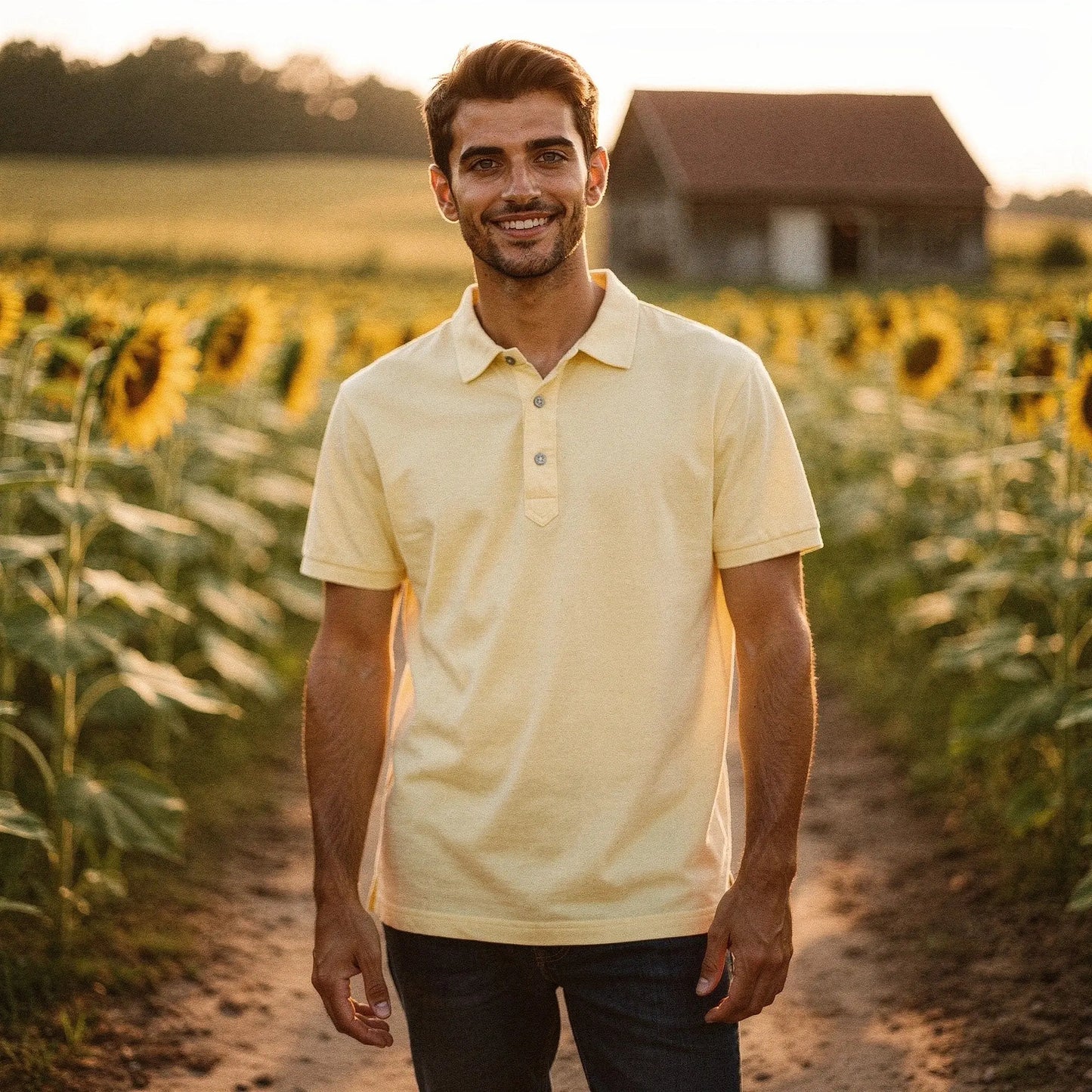 Light gray slim fit short sleeve polo shirt with a V neck, featuring a soft cotton blend material, view