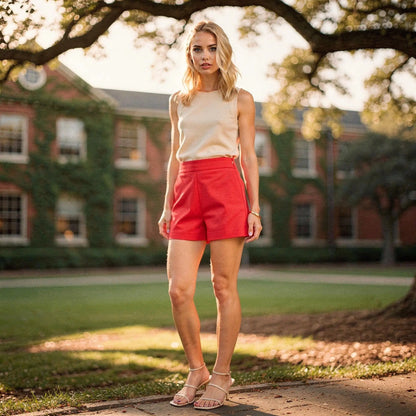 Light gray high waist mini length shorts in a relaxed fit, view showcasing the soft fabric and casual style