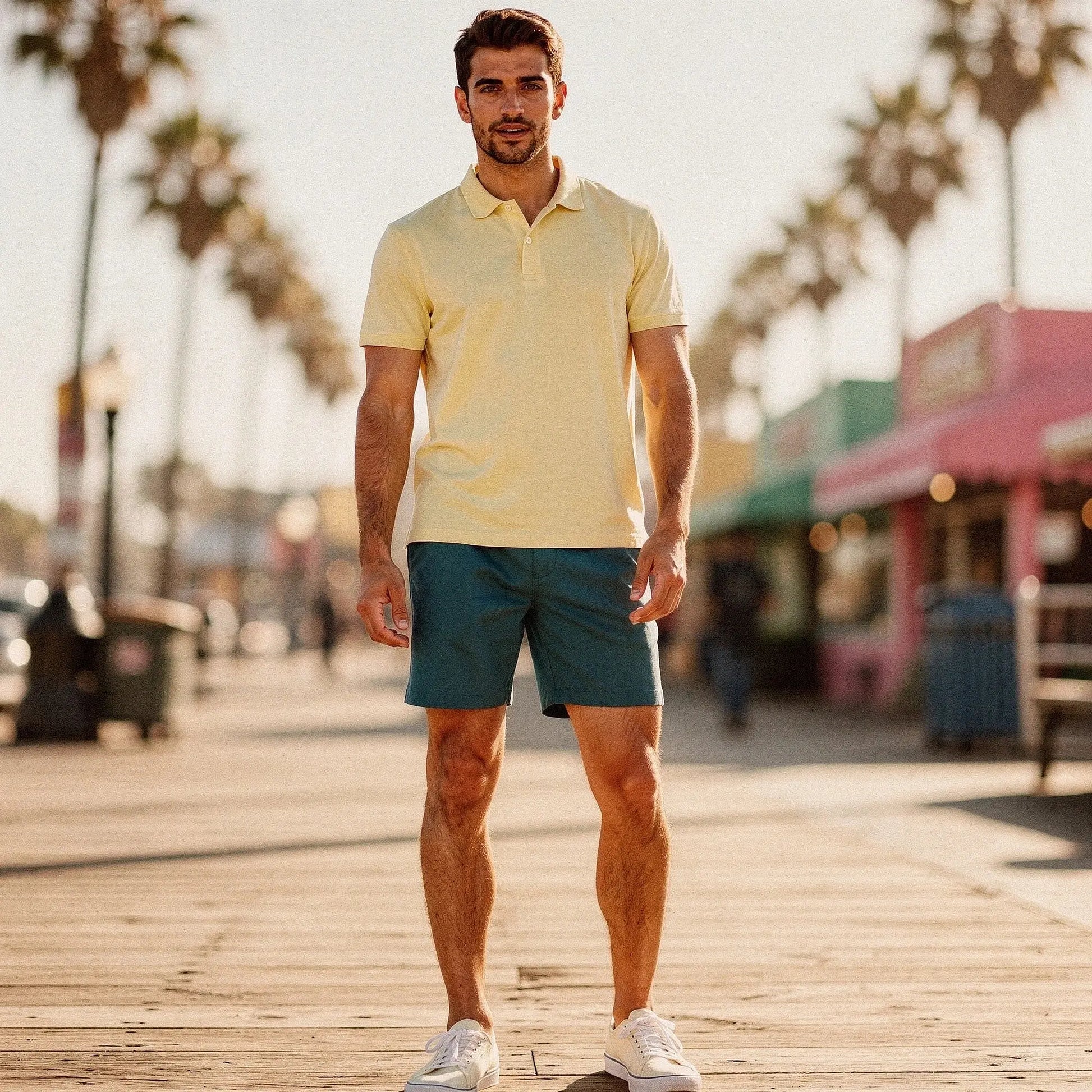 View of a slim fit short sleeve polo shirt in light gray, featuring a V neck and soft cotton material