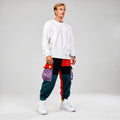 View of gray baggy relaxed fit cargo joggers with drawstring waist and multiple pockets