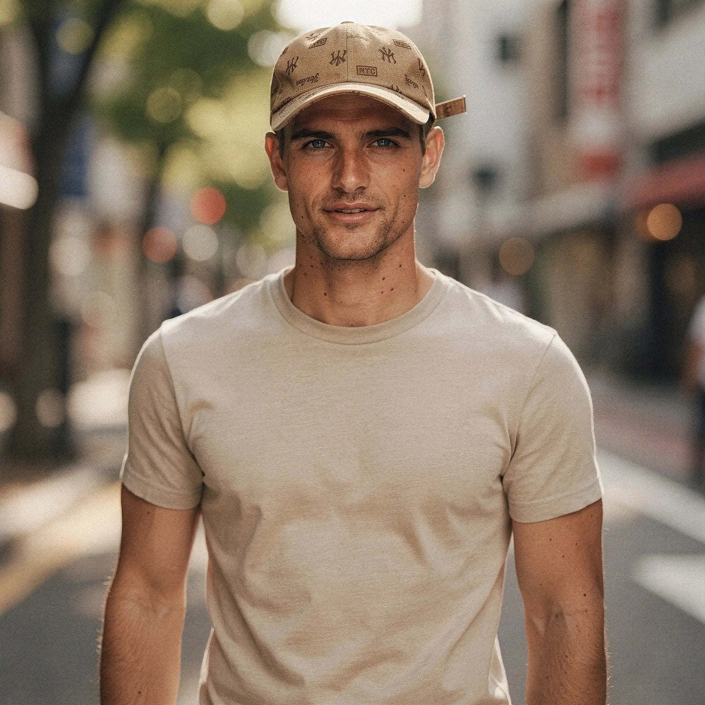 View of a slim fit crew neck short sleeve casual tee in light gray, showcasing soft cotton material and neat stitching