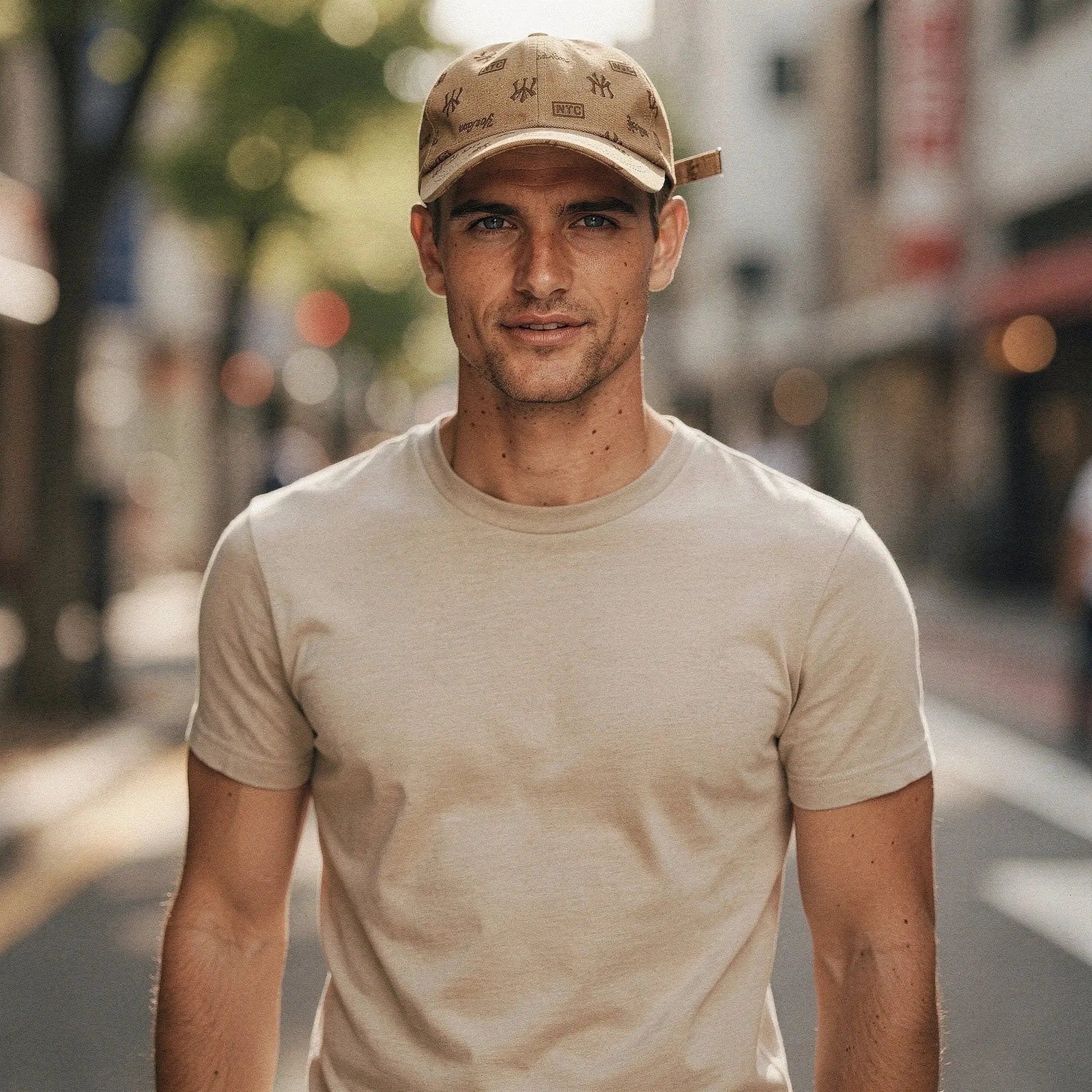 View of a slim fit crew neck short sleeve casual tee in light gray, showcasing soft cotton material and neat stitching