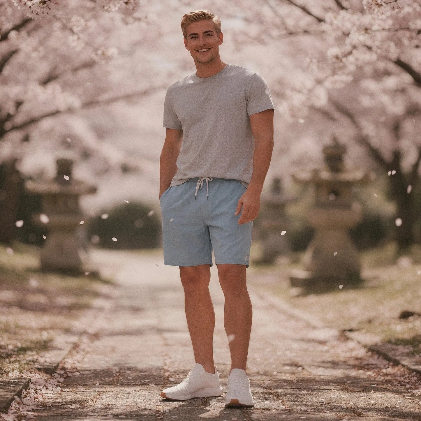 View of relaxed fit men's workout shorts in dark gray, featuring an elastic waistband and 7 inch inseam
