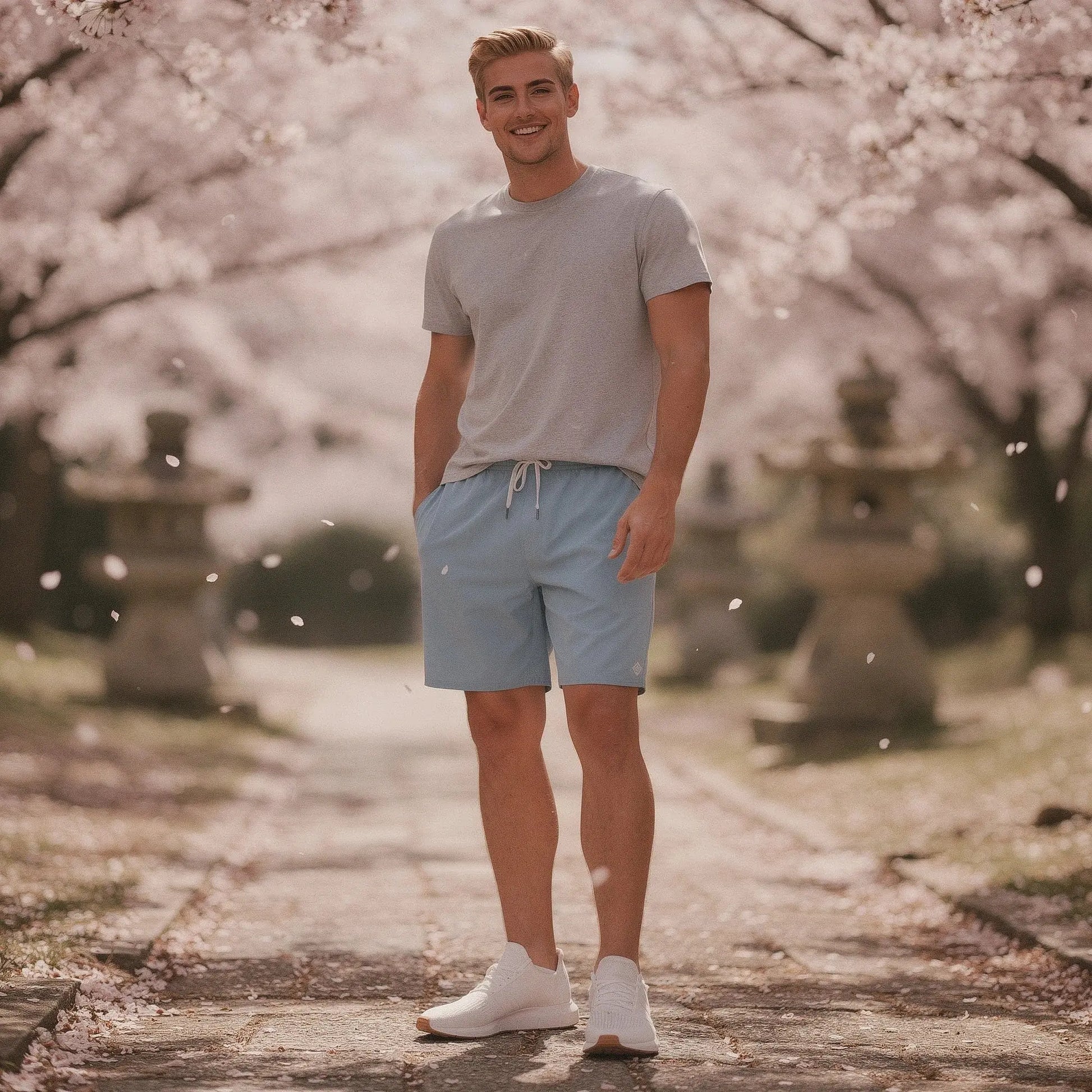 View of relaxed fit men's workout shorts in dark gray, featuring an elastic waistband and 7 inch inseam