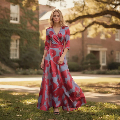 Lightweight, flowy maxi dress in soft pastel pink with a V neckline and adjustable spaghetti straps, view showcasing fabric texture