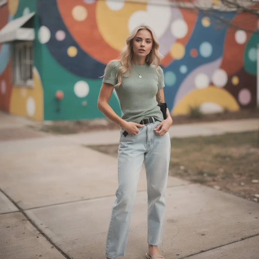 View of a slim fit crew neck cropped casual t shirt in soft cotton, featuring short sleeves and a relaxed silhouette