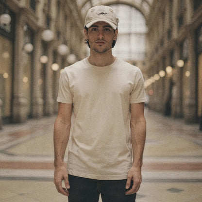 View of a relaxed fit crew neck long sleeve casual t shirt in soft cotton, featuring a classic navy blue color
