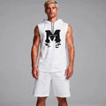 View of a relaxed fit sleeveless casual summer t shirt and shorts set in light gray cotton fabric