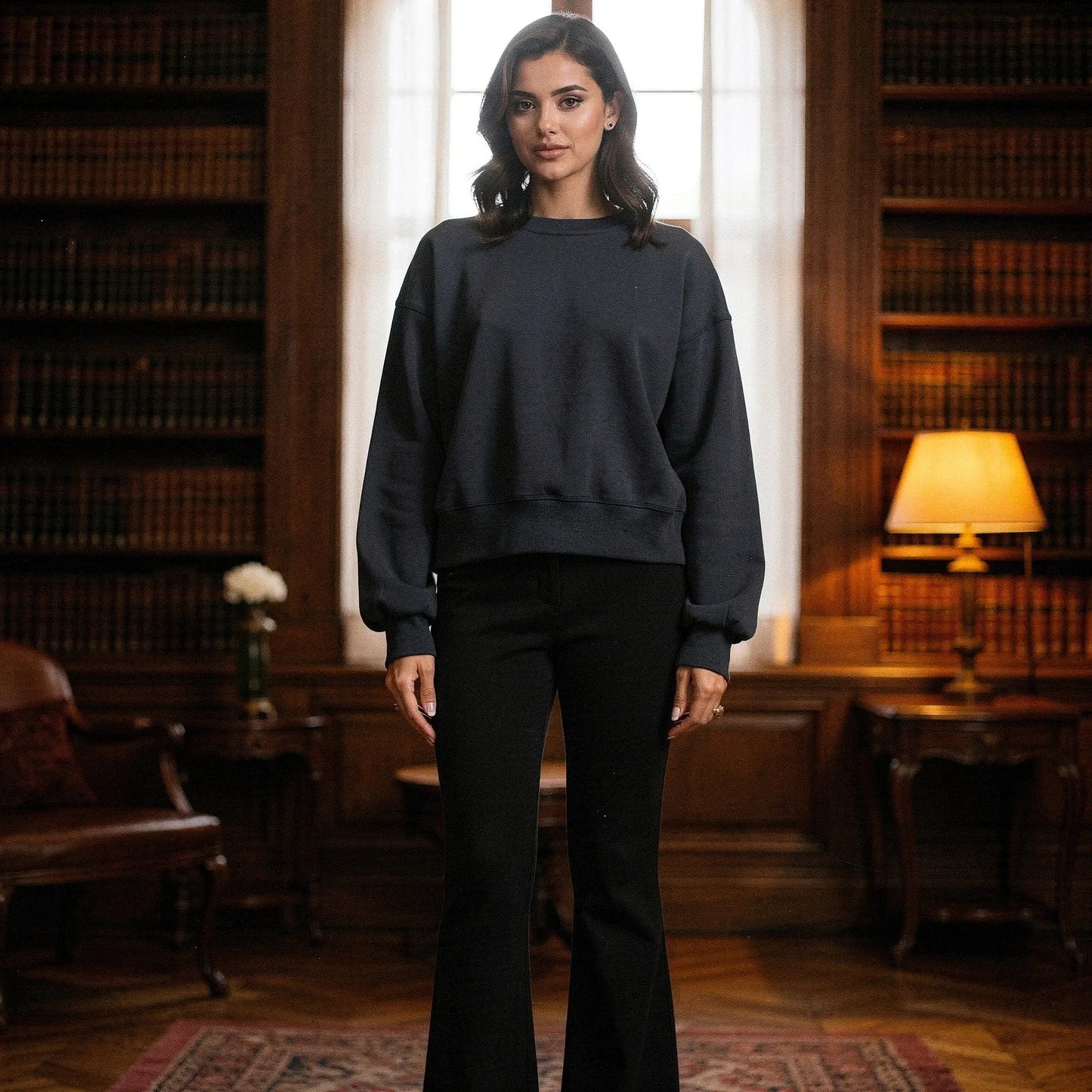 Light gray relaxed fit crew neck sweatshirt with long sleeves, featuring a soft fabric and casual style, view