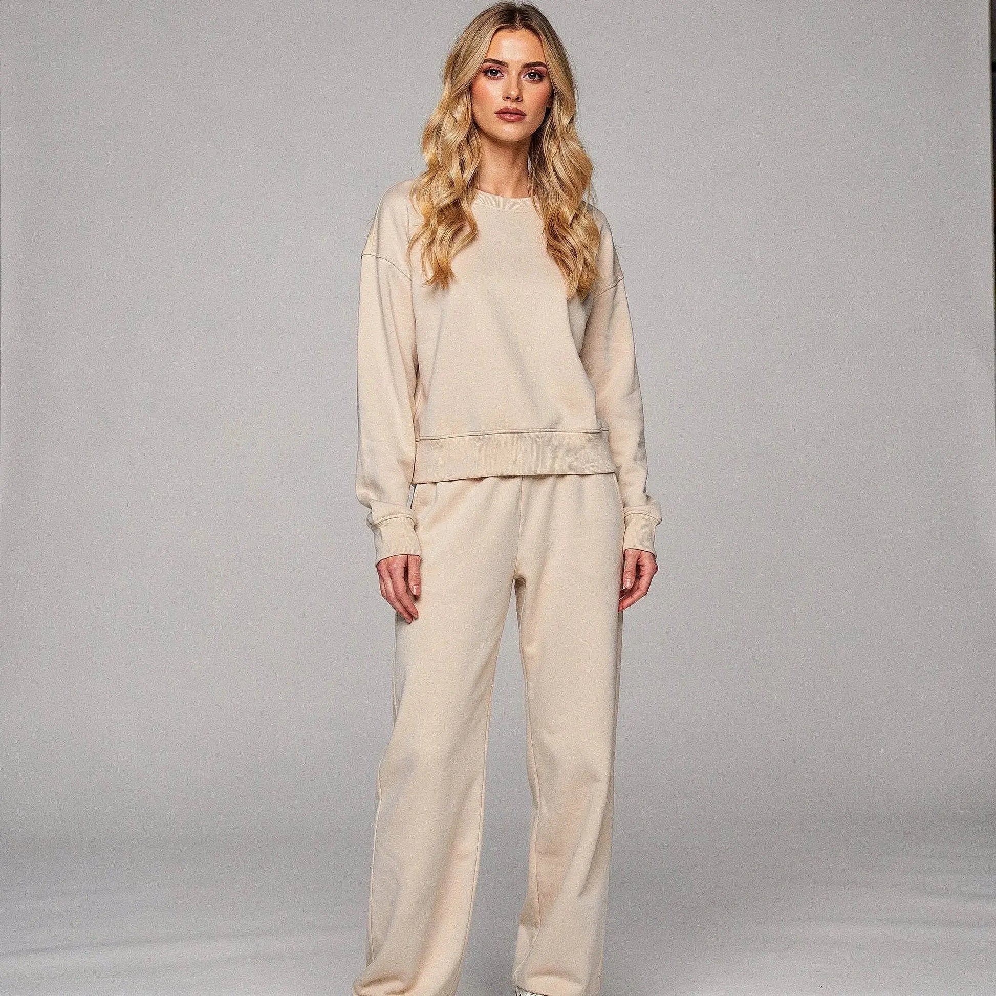 Light gray relaxed fit crew neck sweatshirt with long sleeves, featuring a simple design and soft fabric, view
