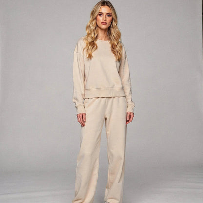 Light gray relaxed fit crew neck sweatshirt with long sleeves, featuring a simple design and soft fabric, view