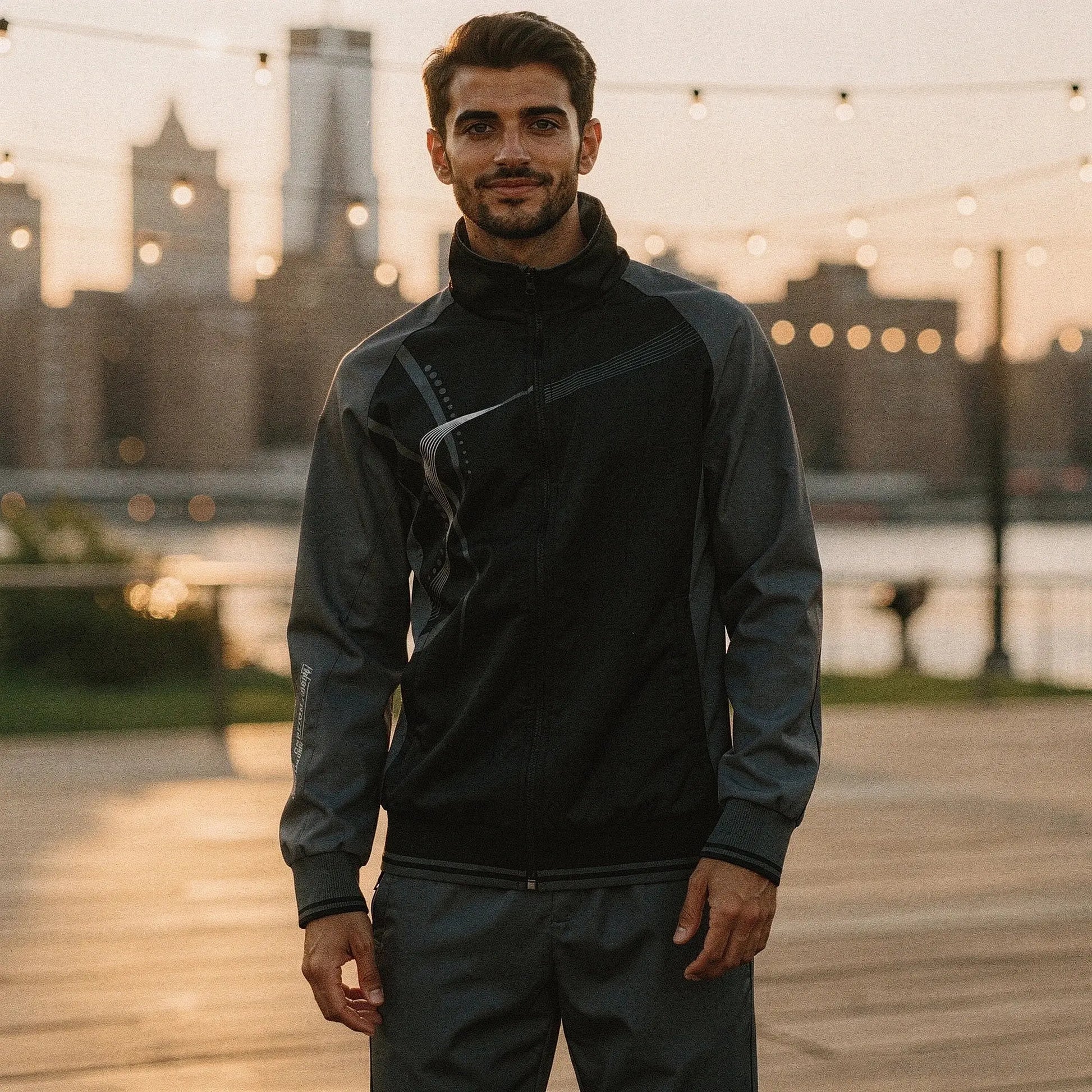 View of a relaxed fit crew neck short sleeve casual sportswear set in light gray, showcasing soft cotton material and comfortable stitching