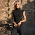 Light gray sleeveless turtleneck top with a slim fit, showcasing a soft knit texture and a casual style, view