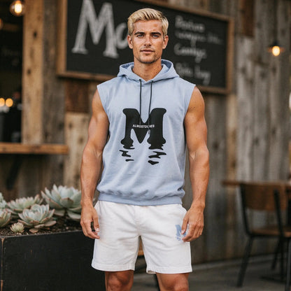 Light gray sleeveless casual t shirt paired with matching shorts, featuring a relaxed fit and soft cotton material, view