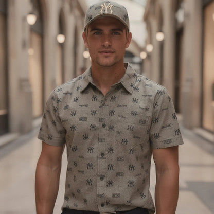 View of a light gray slim fit crew neck short sleeve casual tee, showcasing soft cotton fabric and neat stitching