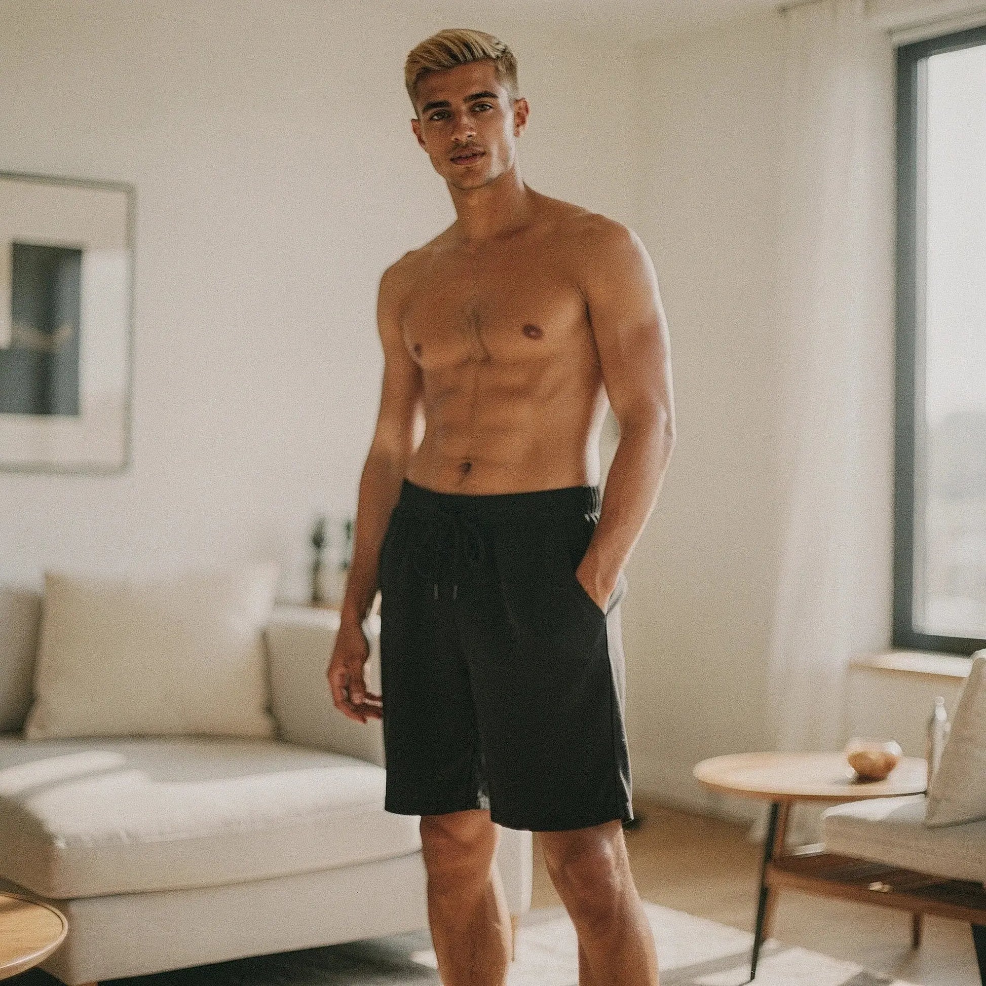 View of a relaxed fit short sleeve casual summer t shirt and shorts set in light gray, featuring soft cotton material and a comfortable design