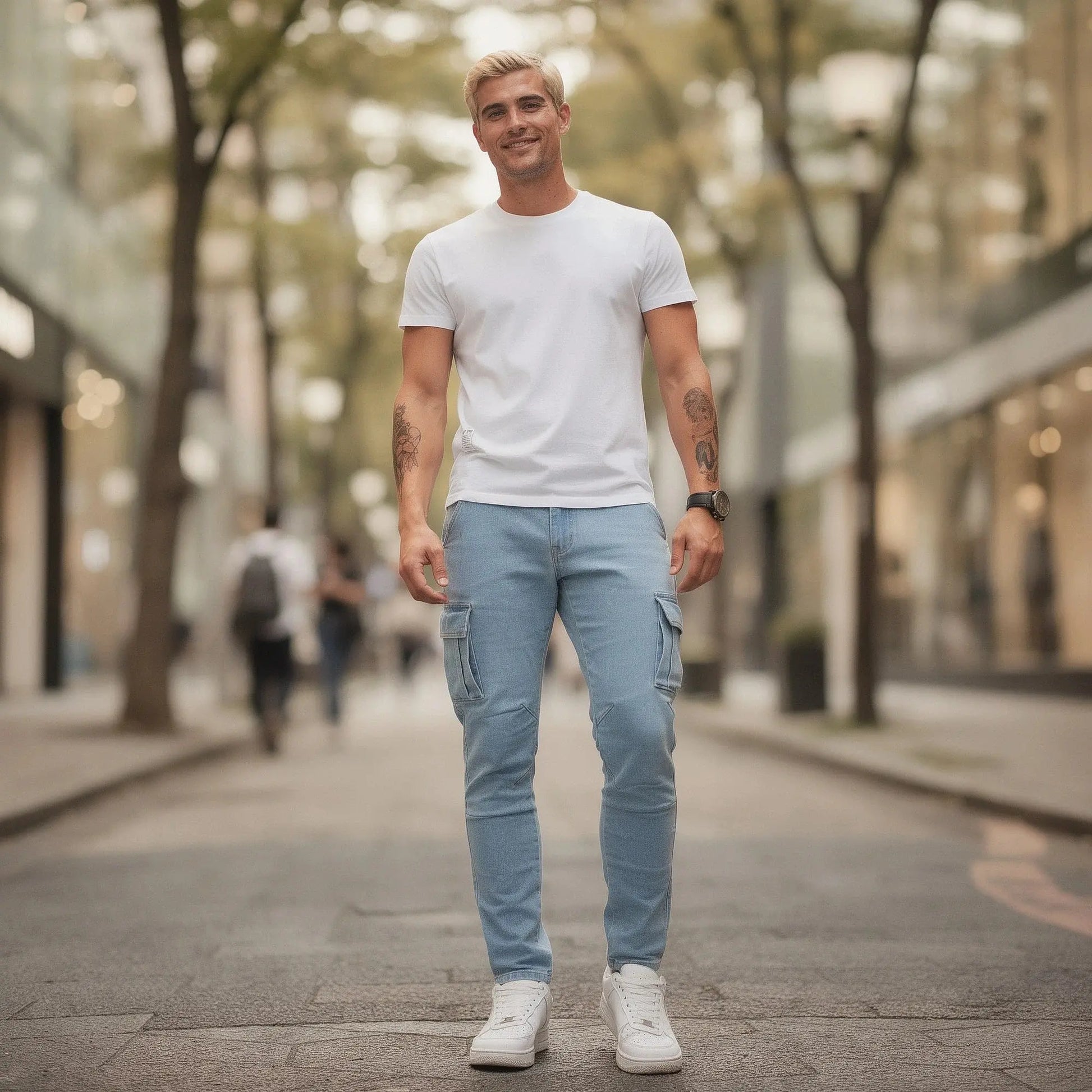 Slim fit super stretch cargo trousers in dark gray, featuring pockets and a comfortable waistband, view