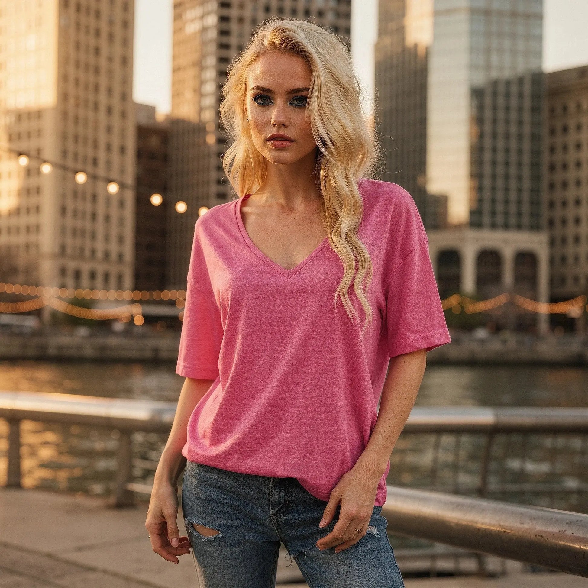 View of a relaxed fit crew neck cropped t shirt in soft cotton, featuring short sleeves and a casual style