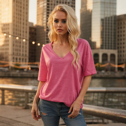 View of a relaxed fit crew neck cropped t shirt in soft cotton, featuring short sleeves and a casual style