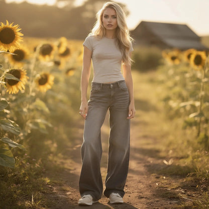 Light blue high waist vintage casual baggy jeans with a relaxed fit, showcasing a detailed view of the fabric texture and stitching