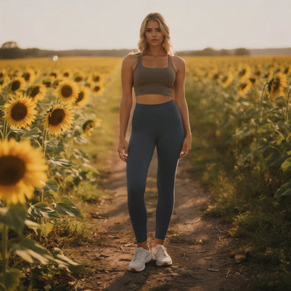 View of high waist flared bootcut yoga pants in black, featuring a soft stretch fabric and wide waistband
