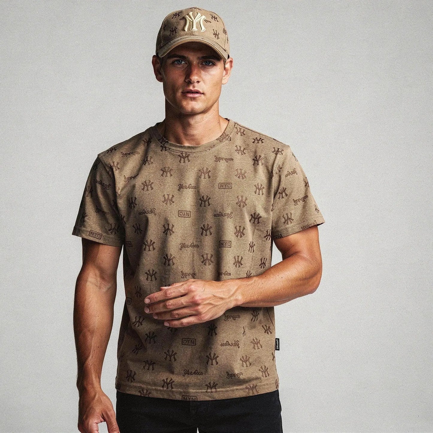 View of a slim fit crew neck short sleeve casual tee in soft cotton, featuring a solid color and a classic design