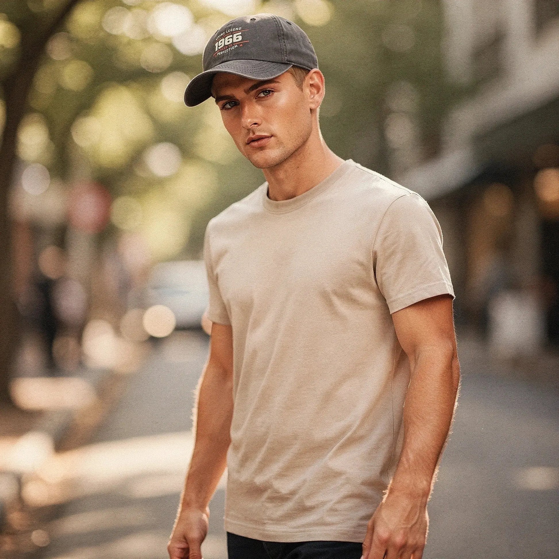 View of a relaxed fit crew neck short sleeve casual t shirt in light gray cotton, showcasing stitching and fabric texture