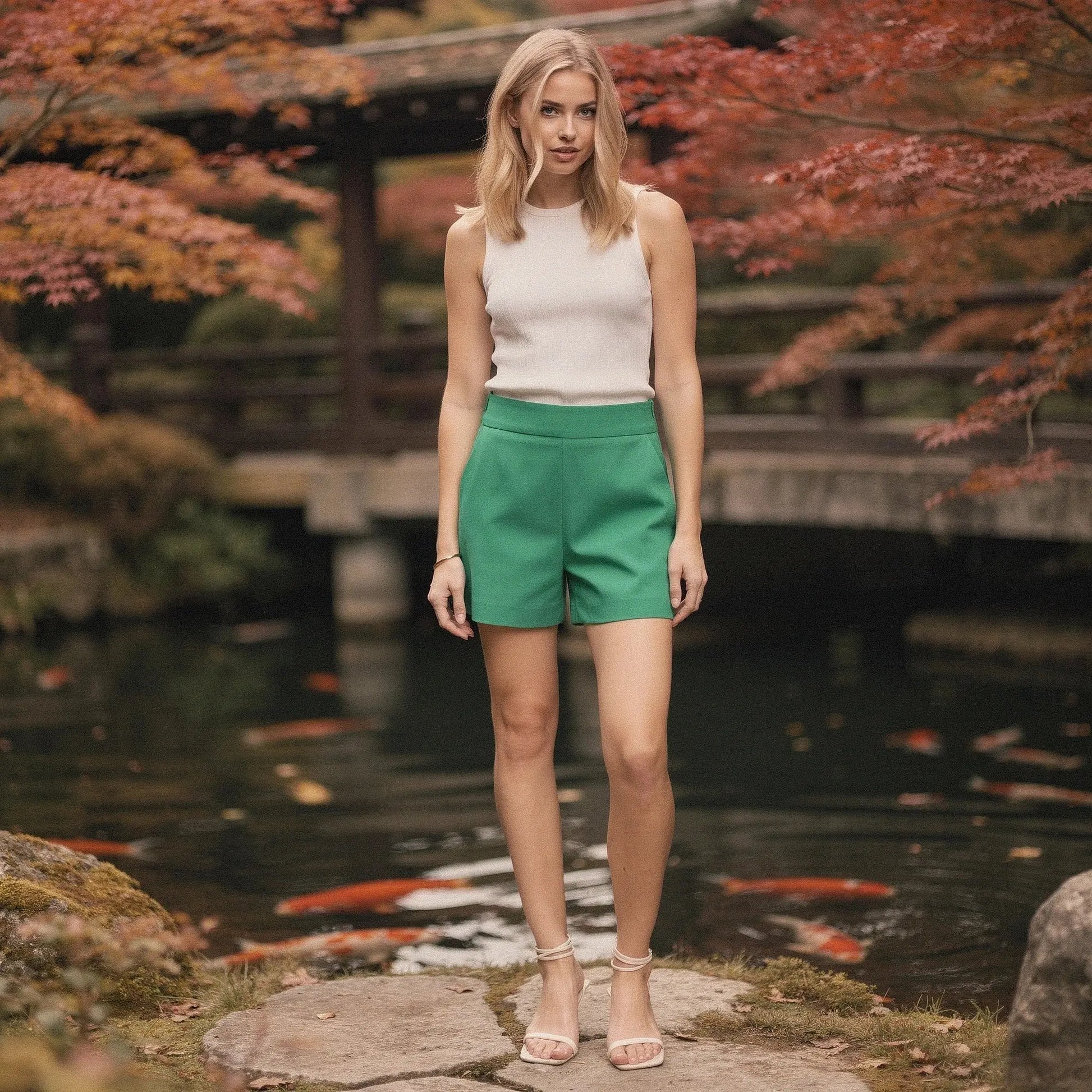 Light gray high waist mini length shorts made of soft cotton, featuring a relaxed fit and pockets, view