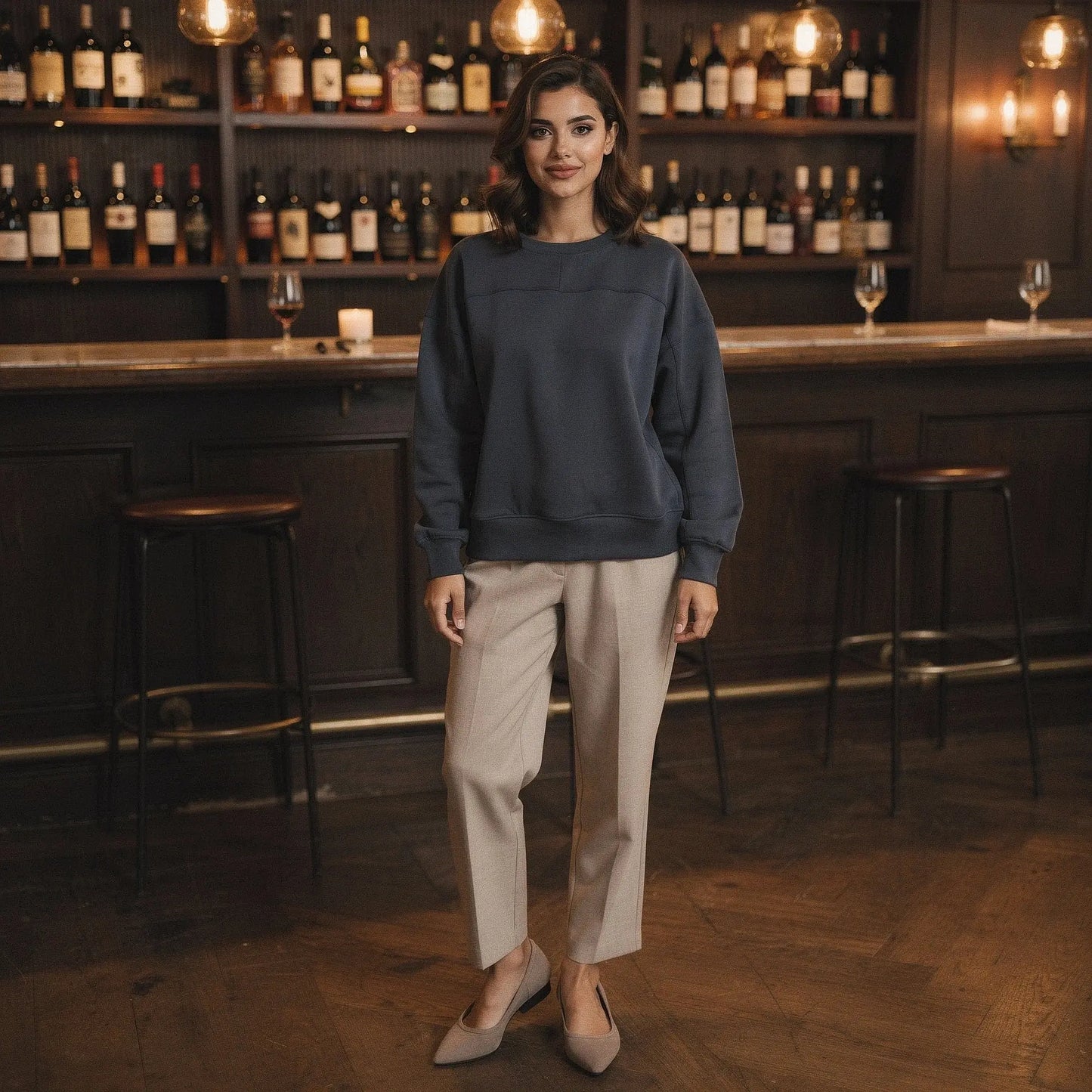 Light gray relaxed fit crew neck sweatshirt with long sleeves, featuring a soft fabric and casual style, view