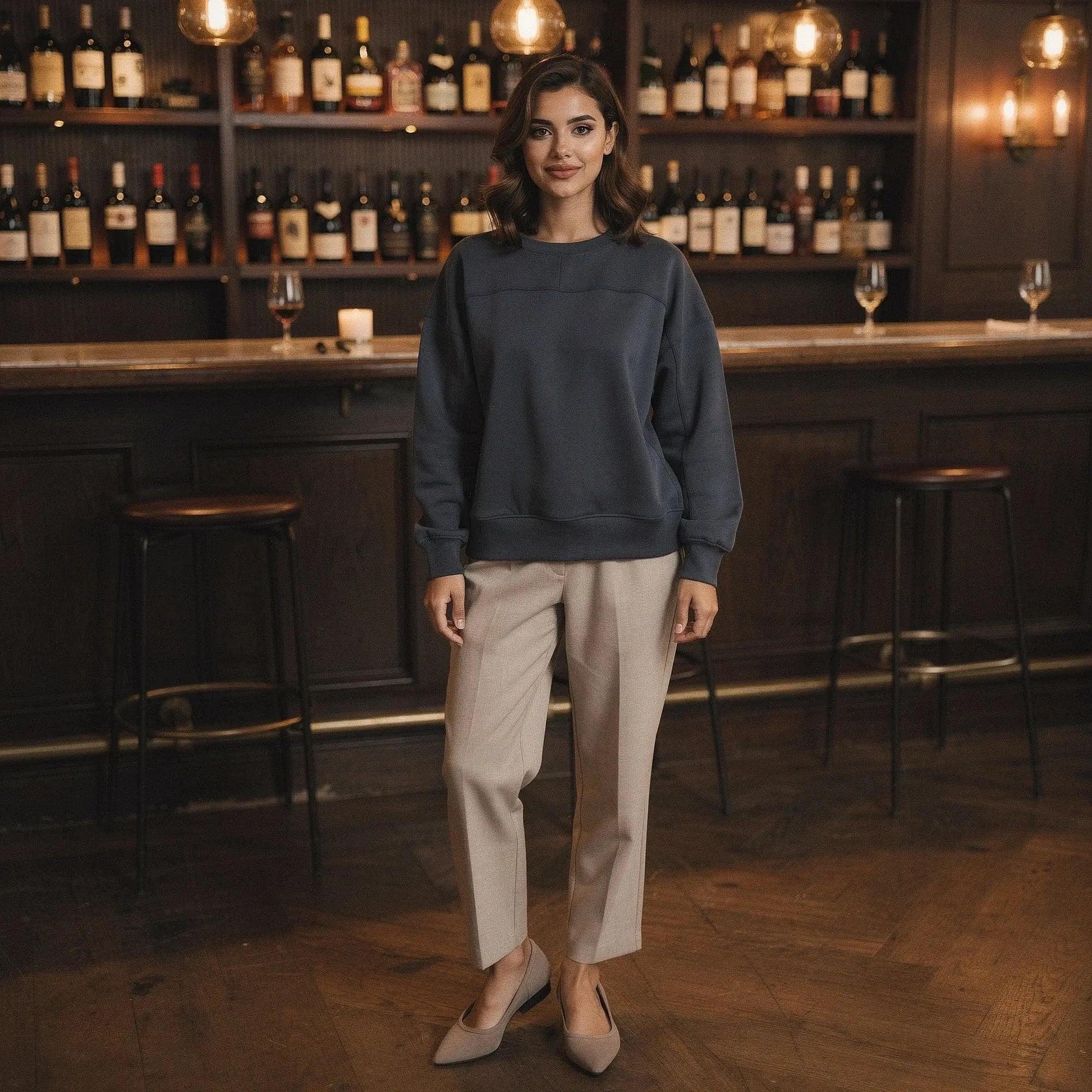 Light gray relaxed fit crew neck sweatshirt with long sleeves, featuring a soft fabric and casual style, view