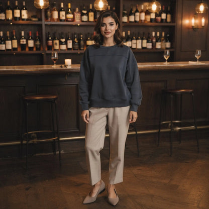Light gray relaxed fit crew neck sweatshirt with long sleeves, featuring a soft fabric and casual style, view